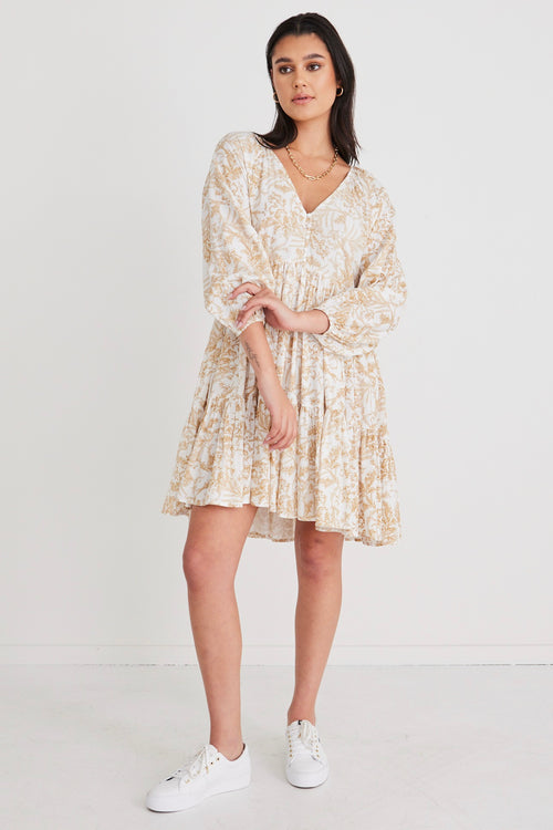 Airy Ginger Baroque Print V Neck Mini Dress WW Dress Ivy + Jack   