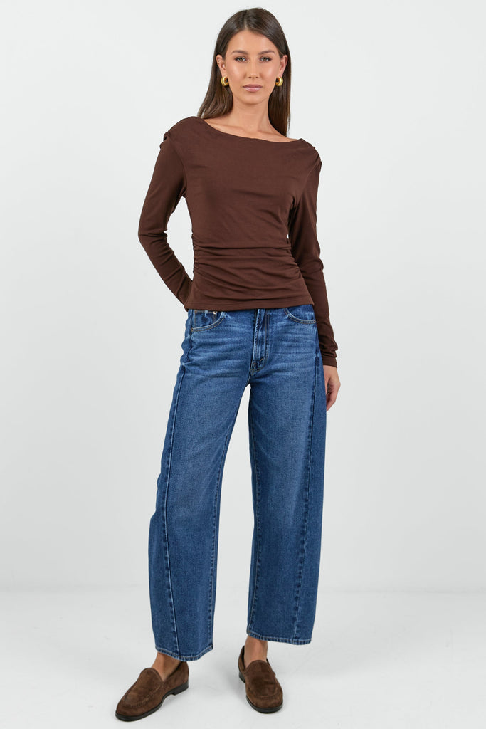 Alley Chocolate Rib Asymmetric Neck LS T | Flo & Frankie
