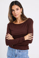 Alley Chocolate Rib Asymmetric Neck Top