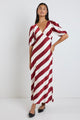 Amora Plum Stripe SS Bias Midi Dress