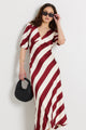 Amora Plum Stripe SS Bias Midi Dress