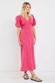 Amora Raspberry Ditsy Gingham SS Bias Midi Dress