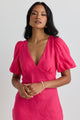 Amour Hot Pink Linen Bubble Sleeve EOL Mini Dress