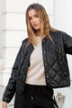 Apex Black PU Leather Collarless Quilted Puffer Jacket