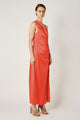 Ariel Blood Orange One Shoulder Midi Dress