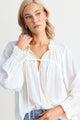 Artist Ivory Voile LS Tie Front Relaxed Gathered Top