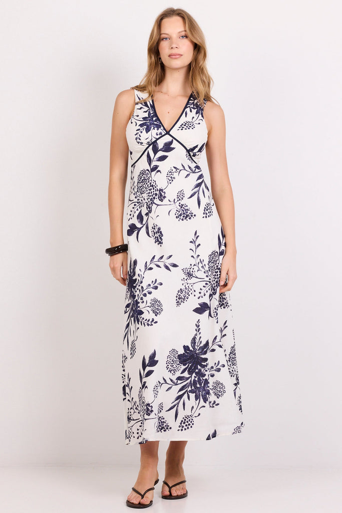 Aston Cream Ink Floral Bias Flared Maxi | Flo & Frankie