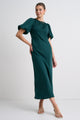 Astrid Forest Satin Puff Sleeve Bias Maxi Dress