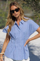 Astute Bright Blue Stripe Short Sleeve Corset Detail Top