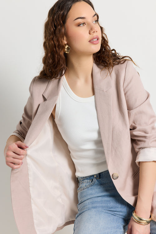 baby pink linen blazer 