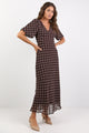 Aura Chocolate Polka Dot Puff Short Sleeve Bias Midi Dress