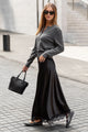 Margarita Black Satin Lace Trim Bias Maxi Skirt