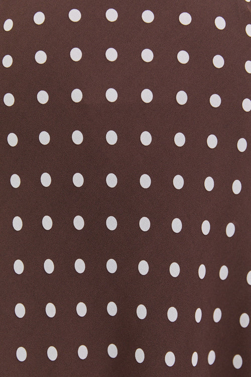 Close-up of brown fabric with white polka dots