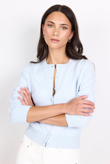 Autograph Ice Blue Soft Fine Gauge Crewneck Cardigan