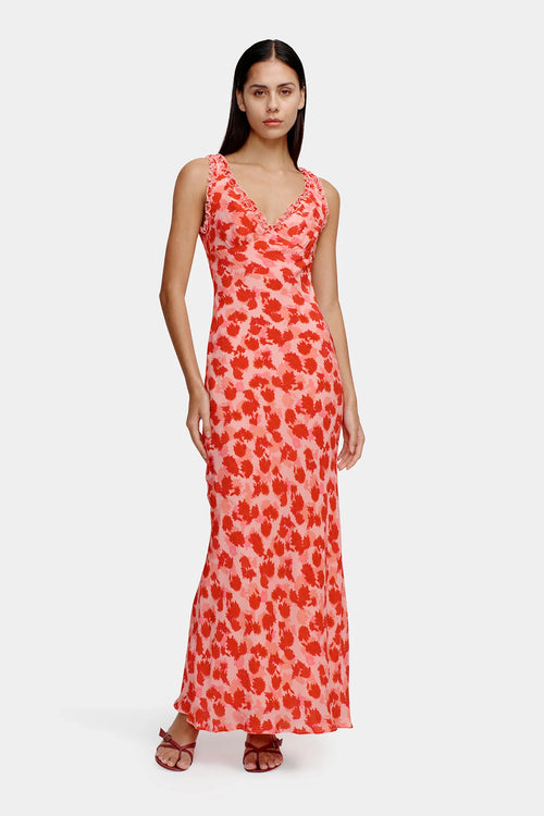 printed orange peach dress