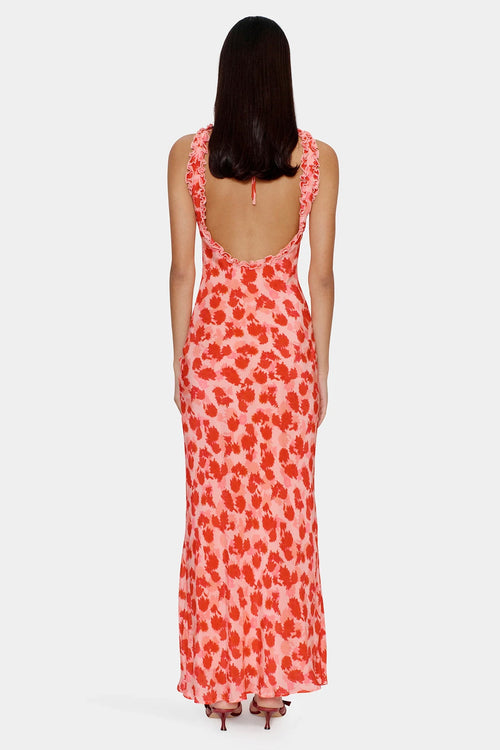 printed orange peach dress