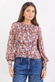 Beckon Lilac Blush Floral Bubble Sleeve Top