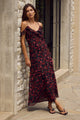 Belfast Black Poppy Print Georgette Bias Ruffle Slip Maxi Dress