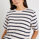 Binding Ecru Navy Stripe Boxy Fit Tee