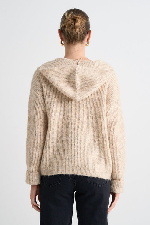 Model wears Beige Hooded Knit Jumper 