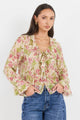 Bohemian Cream Blush Floral Sheer Frill Front Blouse
