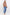 Woman wearing a floral blouse and blue jeans on a white background