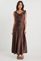 Bountiful Chocolate Satin Tie Back Bias Slip Dress