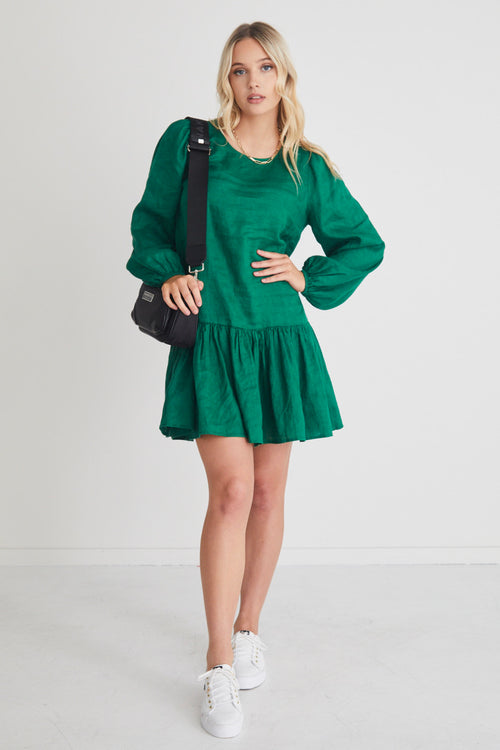 Rhea Bright Green Drop Waist Smock Dress WW Dress Ivy + Jack   