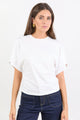 Cadence White Cotton Gathered Waist Detail Short Sleeve Tee