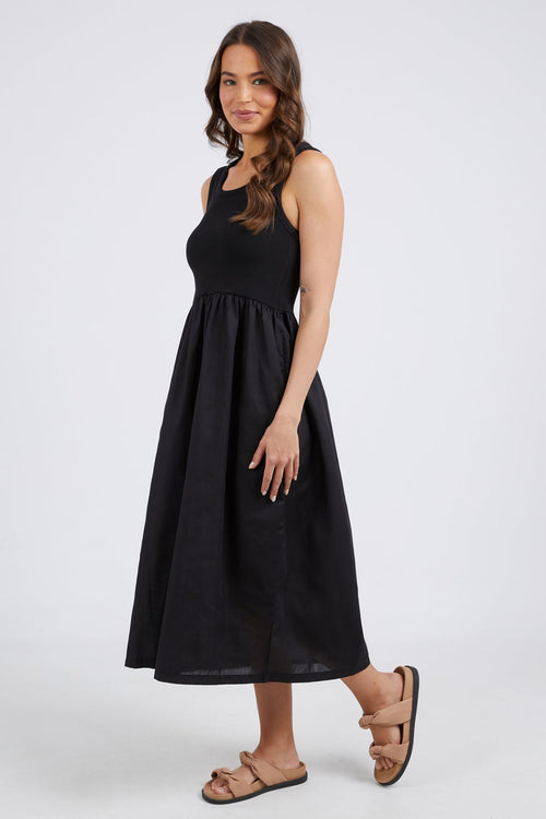 Calla Black Cotton Poplin Skirt Midi Dress WW Dress Elm   