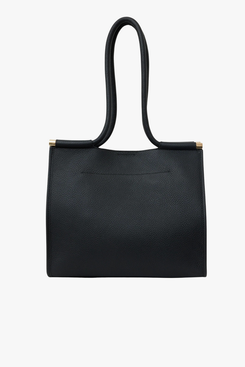 Saben Black tote leather handbag with gold features