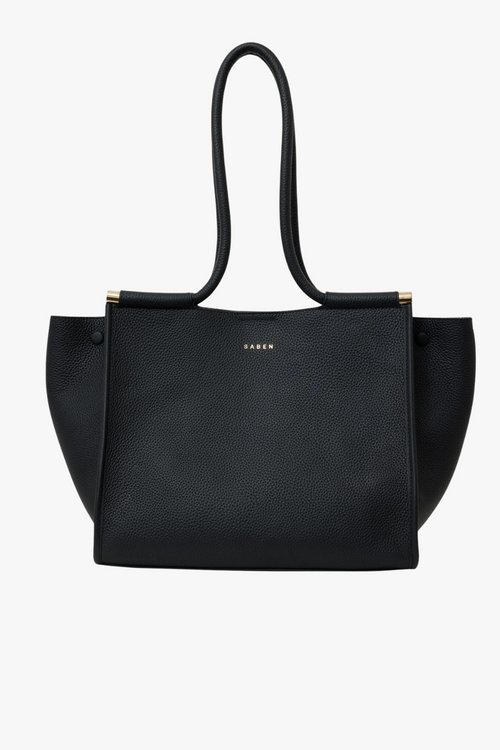 Saben Black tote leather handbag with gold features