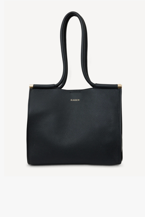 Saben Black tote leather handbag with gold features