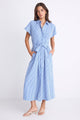 Camden Bright Blue Stripe Short Sleeve Pleated Midi Shirt Dress
