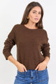 Camelia Chocolate Alpaca Blend Long Raglan Sleeve Crewneck Knit Jumper