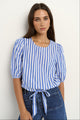 Cameron Bright Blue Stripe Tie Front SS Top