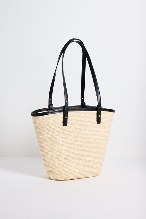 The Capri natural straw black trim tote bag
