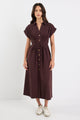 Carriage Chocolate Sleeveless Pintuck Midi Shirt Dress