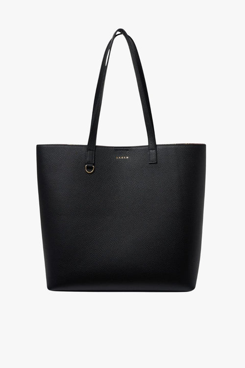 Black tote bag on a white background