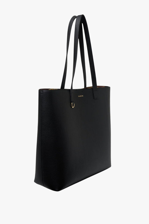 Black tote bag on a white background