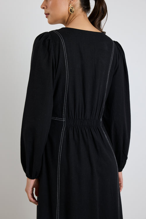 Shop Case Black LS Contrast Stitch Midi Dress | Flo & Frankie Shop Case Black LS Contrast Stitch Midi Dress | Flo & Frankie