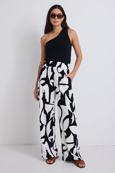 Metropolitan Black White Cutout Print Wide Leg Pants