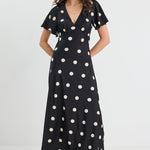 Chariot Black Polka Dot Bias Flutter Sleeve Maxi Dress