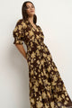 Charlie Chocolate Khaki Floral SS V Neck Tiered Midi Dress