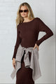 Cinder Chocolate Boat Neck Rib Knit Long Sleeve Knit Maxi Dress