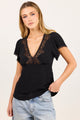 Cipher Black Lace Trim Flutter Sleeve Top