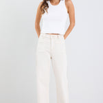 Zoey Ecru High Rise Wide Leg Pocket Jean