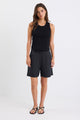 Literal Black Linen Pleat Front Shorts
