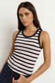 Cobble Navy Ecru Stripe Rib Cutaway Tank