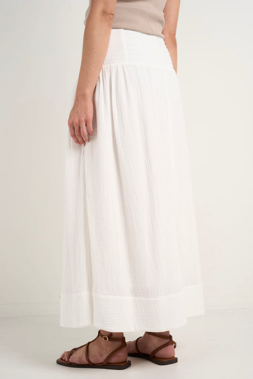 model wears White Cotton Maxi Skirt